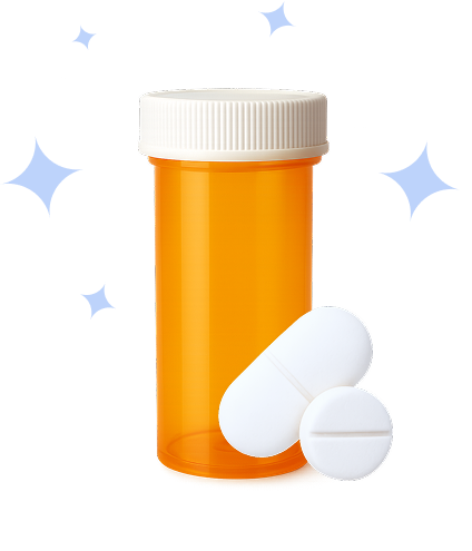 Bottle of pills with sparkles in the background